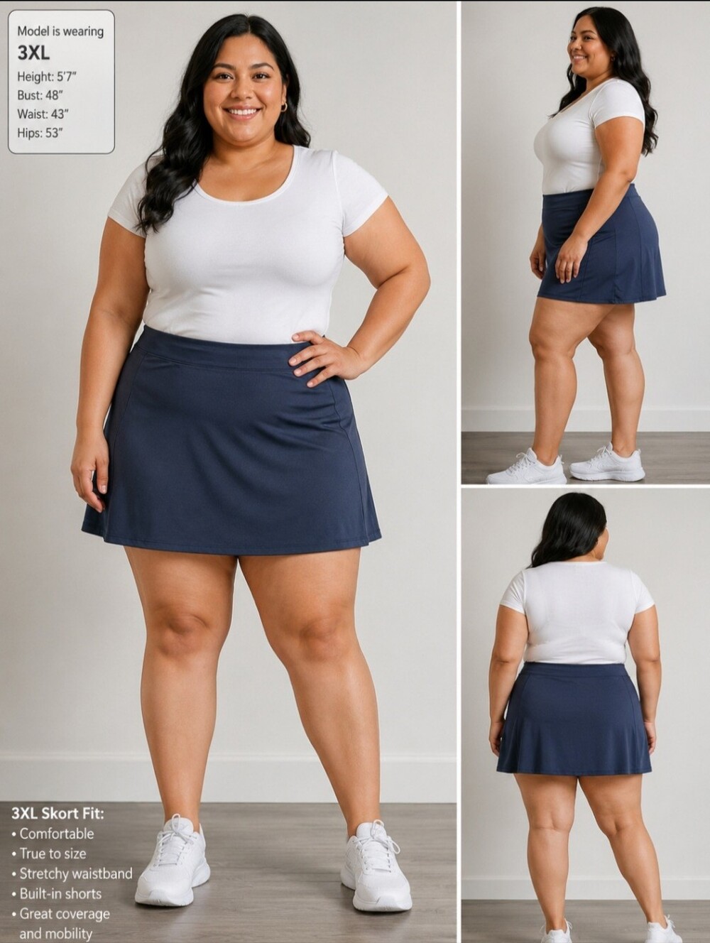 NWT. Member's Mark Stretch Skort in Navy - Women Shorts Skort. Size 3XL.